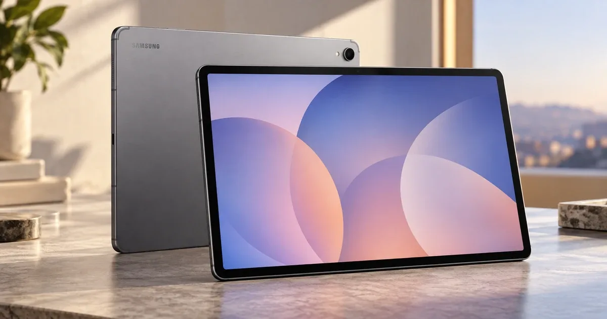Samsung Galaxy Tab S12+ グレーの前面と背面を示す製品イメージ